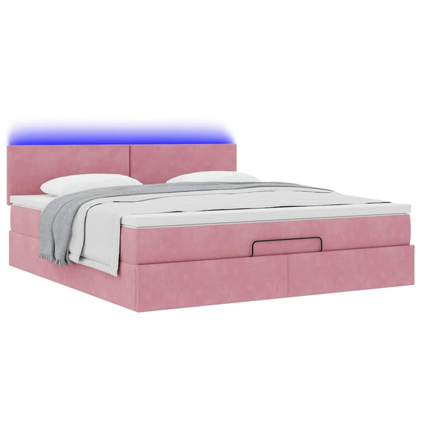 vidaXL Ottoman Bed with Mattress & LED Pink 180x200 cm Velvet