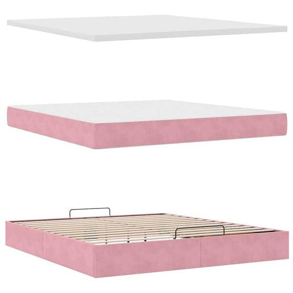 vidaXL Ottoman Bed with Mattress & LED Pink 180x200 cm Velvet