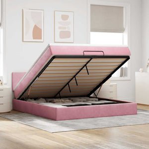 vidaXL Ottoman Bed with Mattress & LED Pink 180x200 cm Velvet