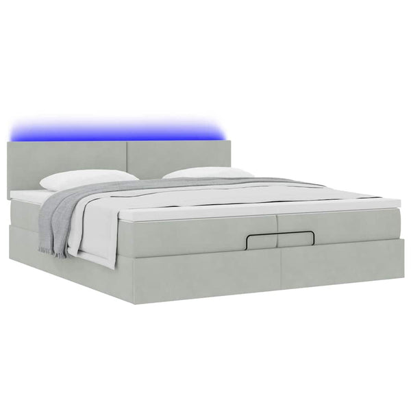 vidaXL Ottoman Bed with Mattresses & LED Lights Light Grey 200x200 cm Velvet