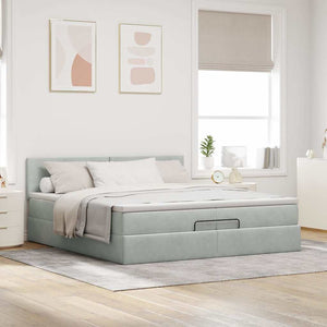 vidaXL Ottoman Bed with Mattresses & LED Lights Light Grey 200x200 cm Velvet