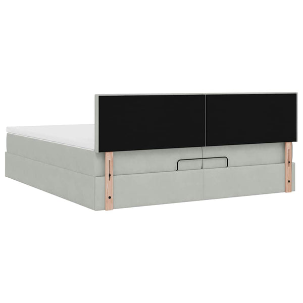 vidaXL Ottoman Bed with Mattresses & LED Lights Light Grey 200x200 cm Velvet