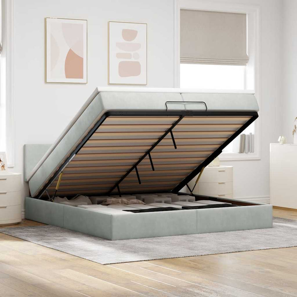 vidaXL Ottoman Bed with Mattresses & LED Lights Light Grey 200x200 cm Velvet