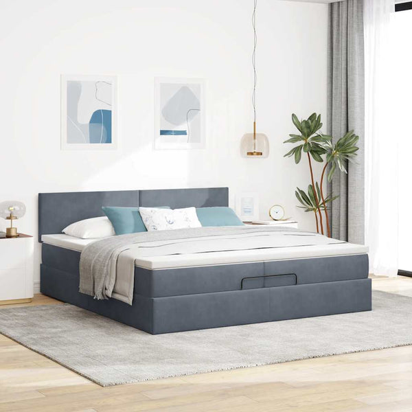 vidaXL Ottoman Bed with Mattresses & LEDs Dark Gray 200x200 cm Velvet