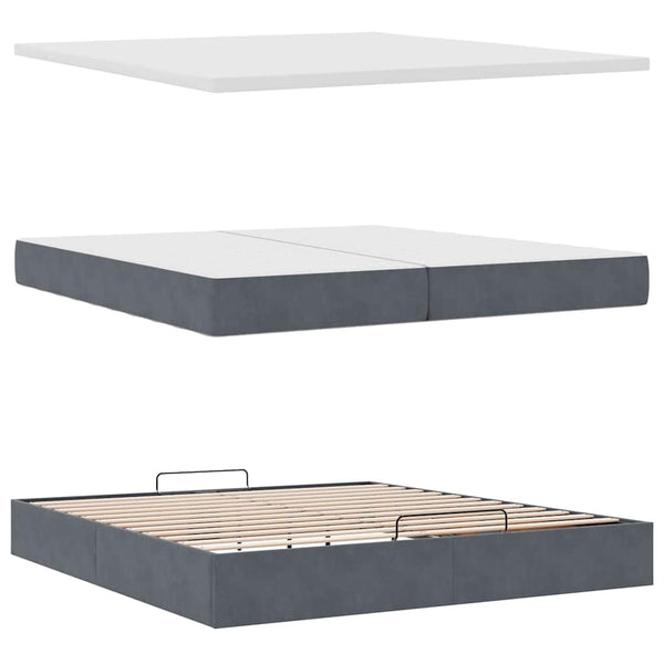 vidaXL Ottoman Bed with Mattresses & LEDs Dark Gray 200x200 cm Velvet