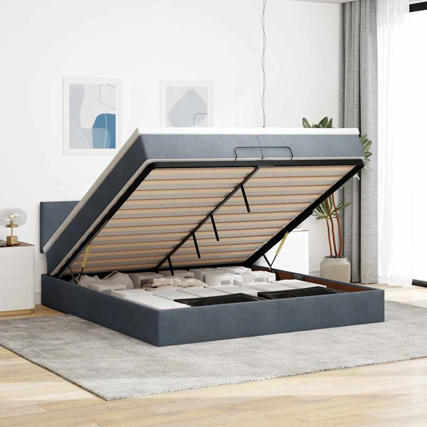 vidaXL Ottoman Bed with Mattresses & LEDs Dark Gray 200x200 cm Velvet