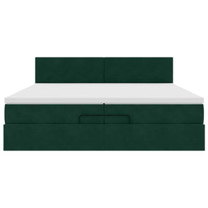 vidaXL Ottoman Bed with Mattresses & LED Dark Green 200x200 cm Velvet