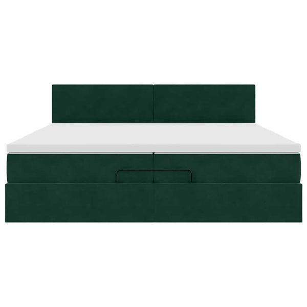 vidaXL Ottoman Bed with Mattresses & LED Dark Green 200x200 cm Velvet