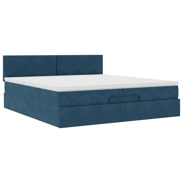 vidaXL Ottoman Bed with Mattresses & LED Dark Blue 200x200 cm Velvet