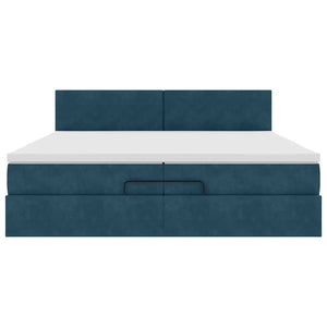 vidaXL Ottoman Bed with Mattresses & LED Dark Blue 200x200 cm Velvet