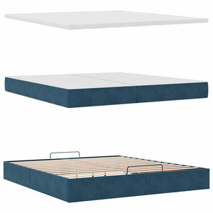 vidaXL Ottoman Bed with Mattresses & LED Dark Blue 200x200 cm Velvet
