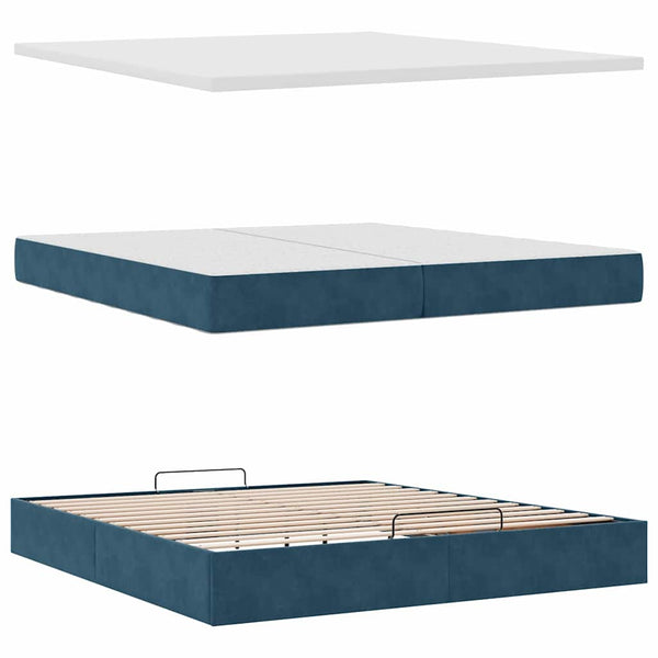 vidaXL Ottoman Bed with Mattresses & LED Dark Blue 200x200 cm Velvet