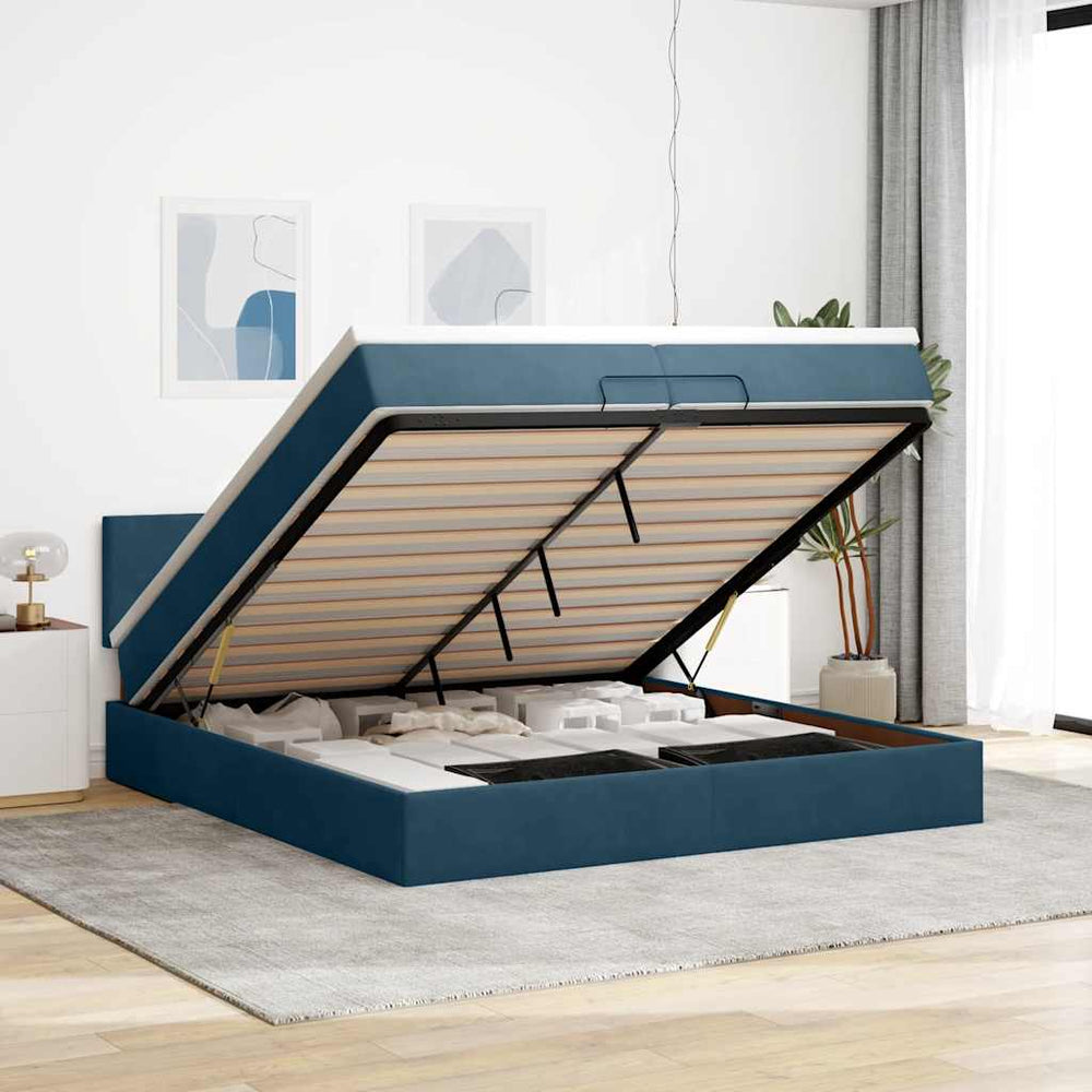 vidaXL Ottoman Bed with Mattresses & LED Dark Blue 200x200 cm Velvet