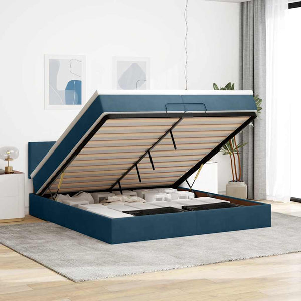 vidaXL Ottoman Bed with Mattresses & LED Dark Blue 200x200 cm Velvet