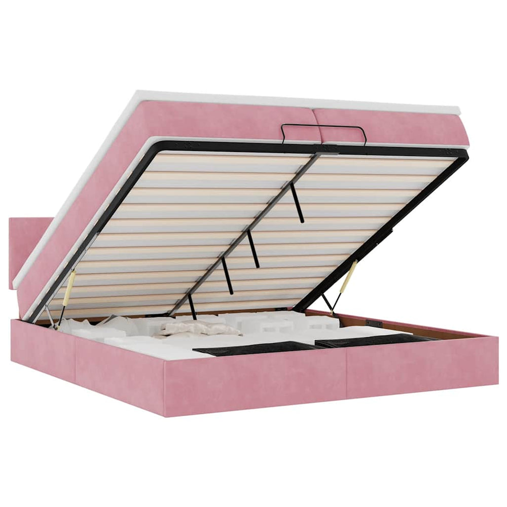 vidaXL Ottoman Bed with Mattresses & LEDs Pink 200x200 cm Velvet