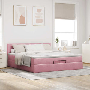 vidaXL Ottoman Bed with Mattresses & LEDs Pink 200x200 cm Velvet