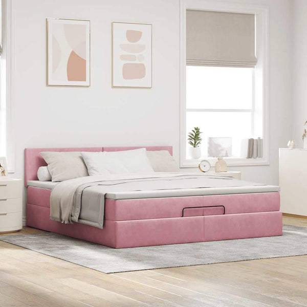 vidaXL Ottoman Bed with Mattresses & LEDs Pink 200x200 cm Velvet