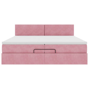 vidaXL Ottoman Bed with Mattresses & LEDs Pink 200x200 cm Velvet