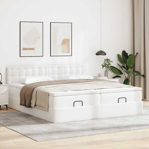 vidaXL Ottoman Bed with Mattresses & LEDs White 160x200 cm Faux Leather