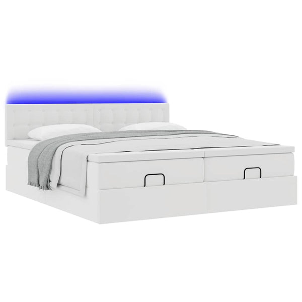 vidaXL Ottoman Bed with Mattresses & LEDs White 160x200 cm Faux Leather