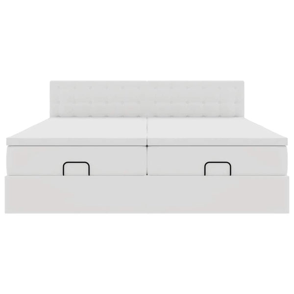 vidaXL Ottoman Bed with Mattresses & LEDs White 160x200 cm Faux Leather