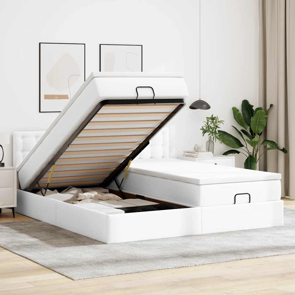 vidaXL Ottoman Bed with Mattresses & LEDs White 160x200 cm Faux Leather