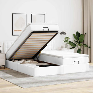 vidaXL Ottoman Bed with Mattresses & LEDs White 160x200 cm Faux Leather