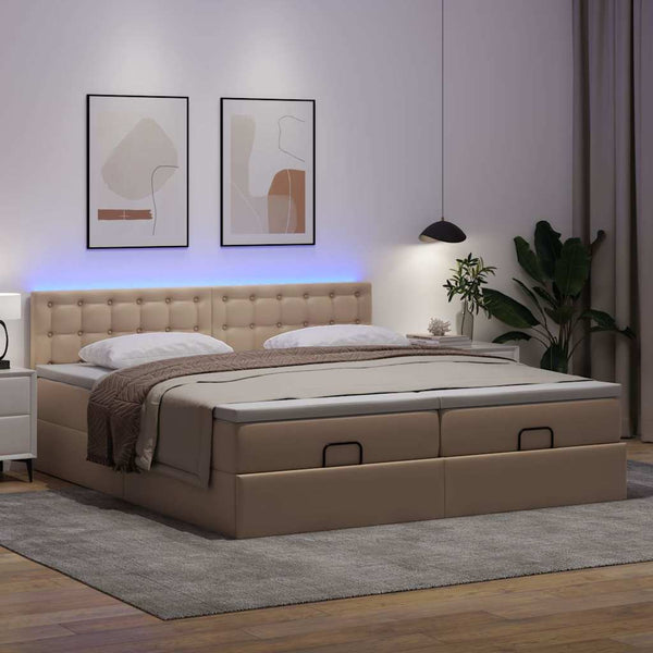 vidaXL Ottoman Bed with Mattresses LEDs Cappuccino 160x200cm Faux Leather