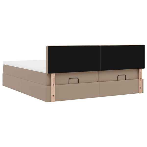 vidaXL Ottoman Bed with Mattresses LEDs Cappuccino 160x200cm Faux Leather