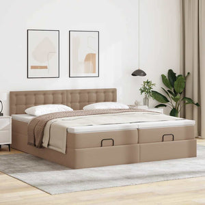 vidaXL Ottoman Bed with Mattresses LEDs Cappuccino 160x200cm Faux Leather