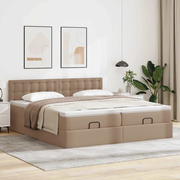 vidaXL Ottoman Bed with Mattresses LEDs Cappuccino 160x200cm Faux Leather