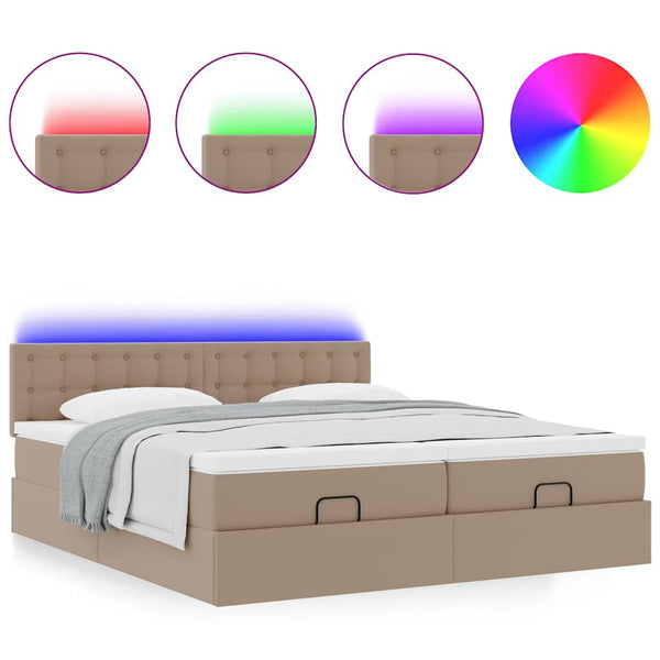 vidaXL Ottoman Bed with Mattresses LEDs Cappuccino 160x200cm Faux Leather