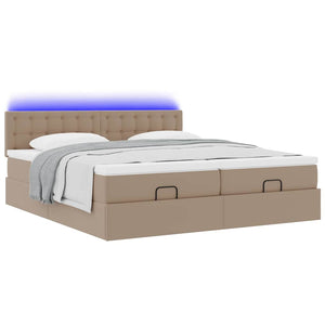 vidaXL Ottoman Bed with Mattresses LEDs Cappuccino 160x200cm Faux Leather