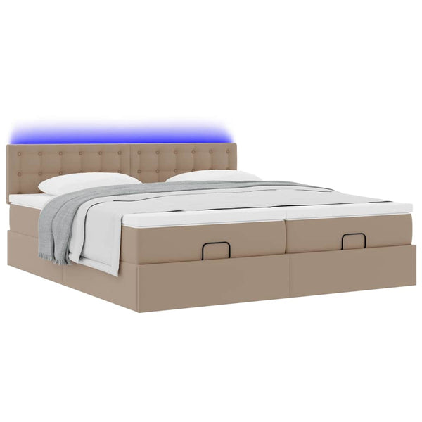 vidaXL Ottoman Bed with Mattresses LEDs Cappuccino 160x200cm Faux Leather