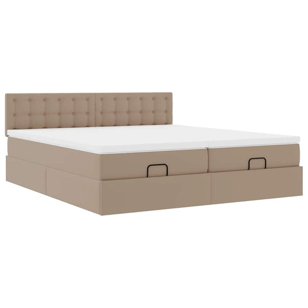 vidaXL Ottoman Bed with Mattresses LEDs Cappuccino 160x200cm Faux Leather