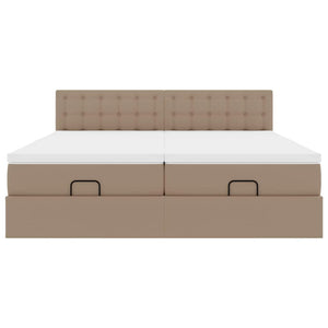 vidaXL Ottoman Bed with Mattresses LEDs Cappuccino 160x200cm Faux Leather