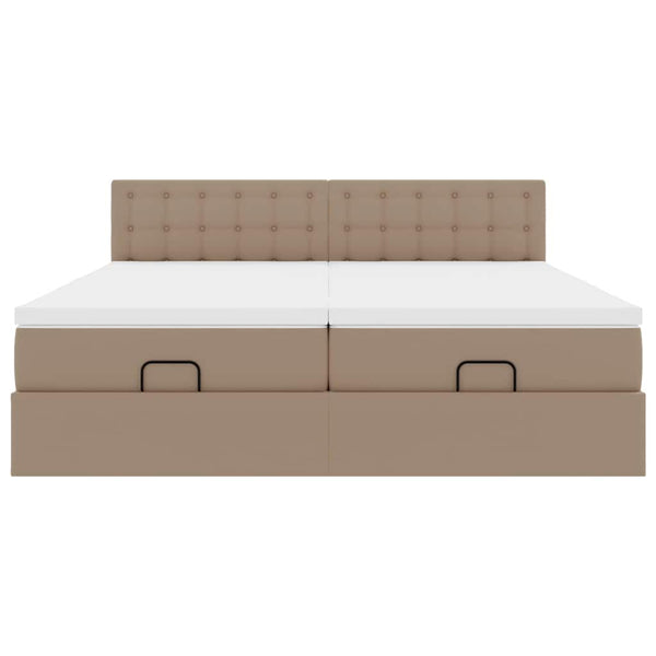 vidaXL Ottoman Bed with Mattresses LEDs Cappuccino 160x200cm Faux Leather