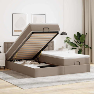 vidaXL Ottoman Bed with Mattresses LEDs Cappuccino 160x200cm Faux Leather