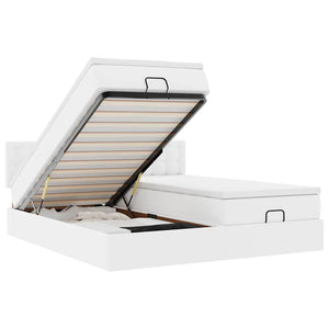 vidaXL Ottoman Bed with Mattresses & LED White 180x200 cm Faux Leather