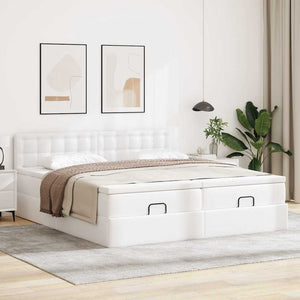 vidaXL Ottoman Bed with Mattresses & LED White 180x200 cm Faux Leather