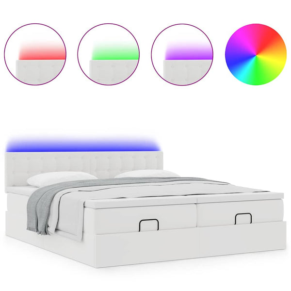 vidaXL Ottoman Bed with Mattresses & LED White 180x200 cm Faux Leather