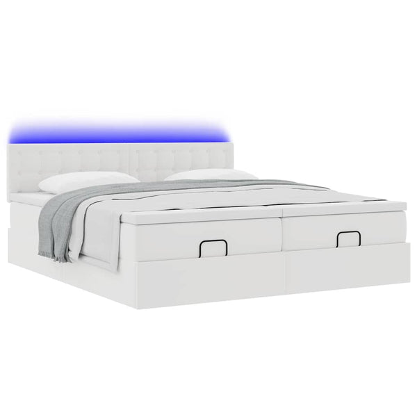 vidaXL Ottoman Bed with Mattresses & LED White 180x200 cm Faux Leather