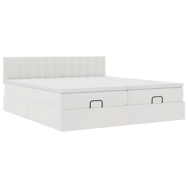vidaXL Ottoman Bed with Mattresses & LED White 180x200 cm Faux Leather