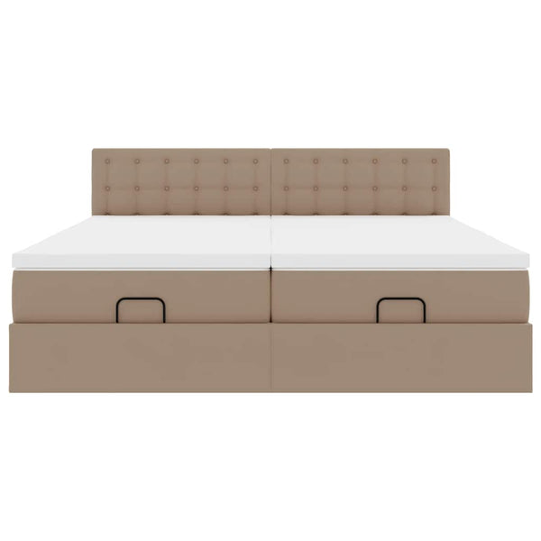 vidaXL Ottoman Bed with Mattresses LEDs Cappuccino 180x200cm Faux Leather