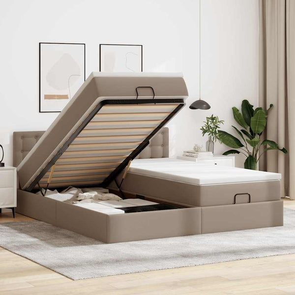 vidaXL Ottoman Bed with Mattresses LEDs Cappuccino 180x200cm Faux Leather