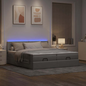 vidaXL Ottoman Bed with Mattresses & LEDs Light Grey 160x200 cm Fabric