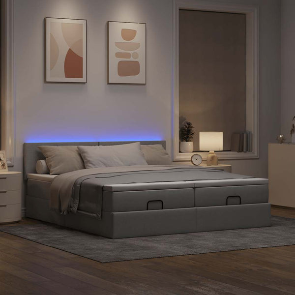 vidaXL Ottoman Bed with Mattresses & LEDs Light Grey 160x200 cm Fabric