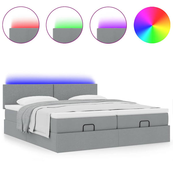 vidaXL Ottoman Bed with Mattresses & LEDs Light Grey 160x200 cm Fabric