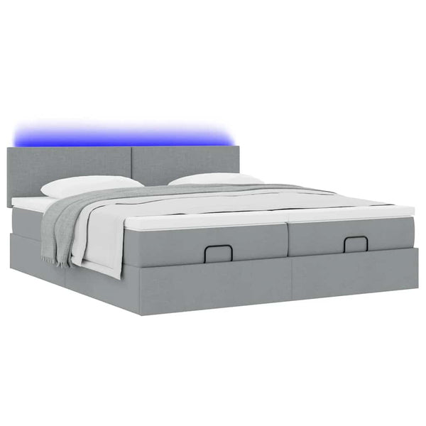 vidaXL Ottoman Bed with Mattresses & LEDs Light Grey 160x200 cm Fabric