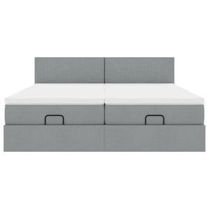 vidaXL Ottoman Bed with Mattresses & LEDs Light Grey 160x200 cm Fabric